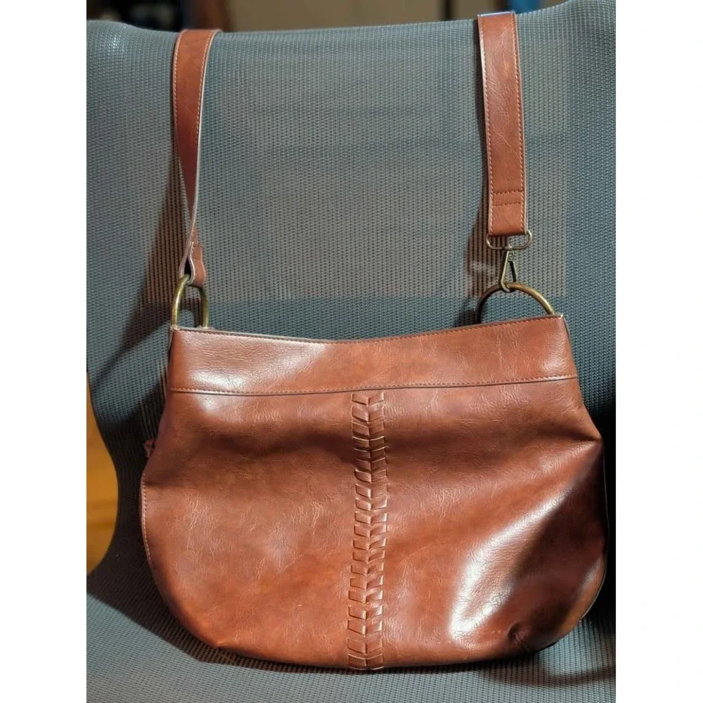Time‎ and Tru Piper Hobo Bag Brown Faux Leather Shoulder Purse